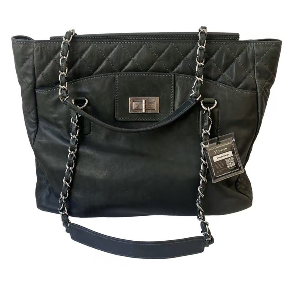 Authentic Chanel Black Quilted Leather Tote Bag Chain Strap Shoulder Bag